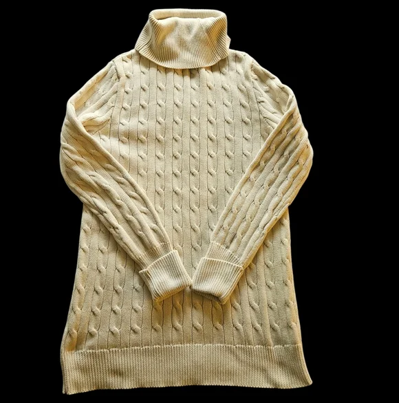 Ralph Lauren Sport Cable Knit Cotton Cream Turtleneck Sweater XL(16-18) - Picture 2 of 4